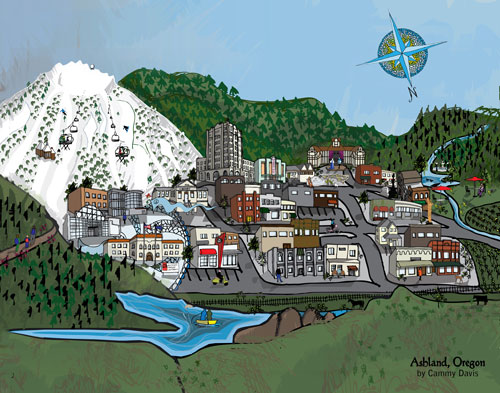 Artistic Map of Ashland, Oregon by Cammy Davis, Oregon Artist