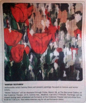 Cammy Davis Art in Medford Mail Tribune Tempo 2-18, Oregon Artist