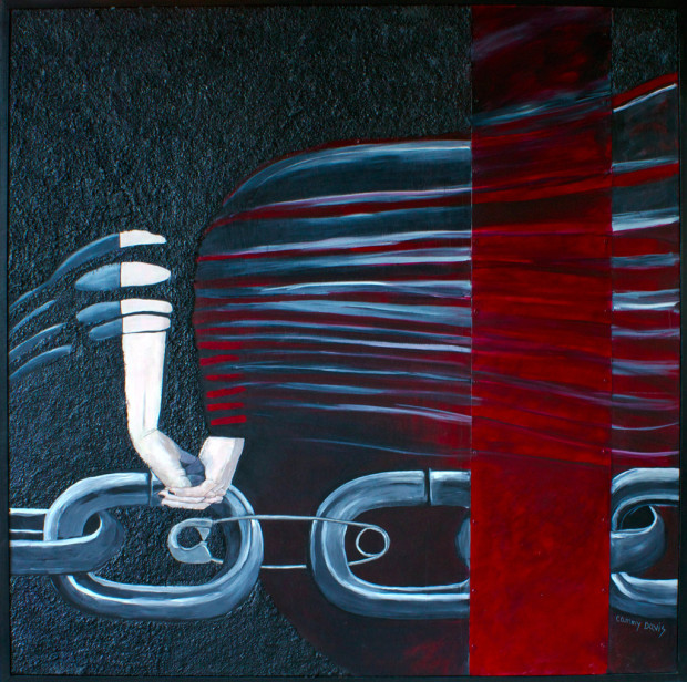 Chain Link and Hands with Retro Automobile Stripes