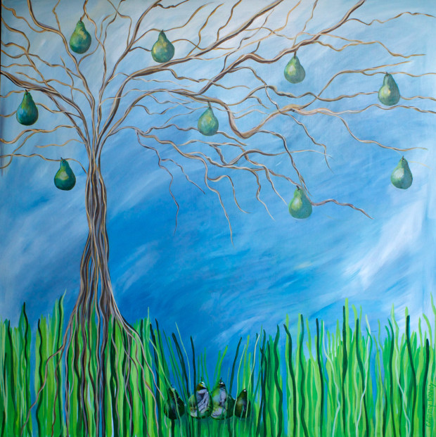 Pear Tree with Pears, Blue and Green, Part of Connections the Art Exhibit
