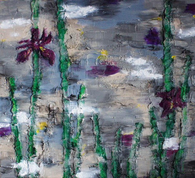 Iris Flowers, Strong Texture, Loose Brushstrokes, Spring in the Winter, Painting