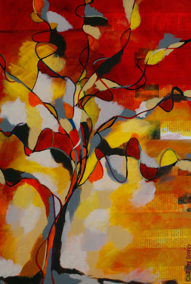 Abstract, Art, Loose Brushstrokes, Tree, Red, Wavy, Organic, lines