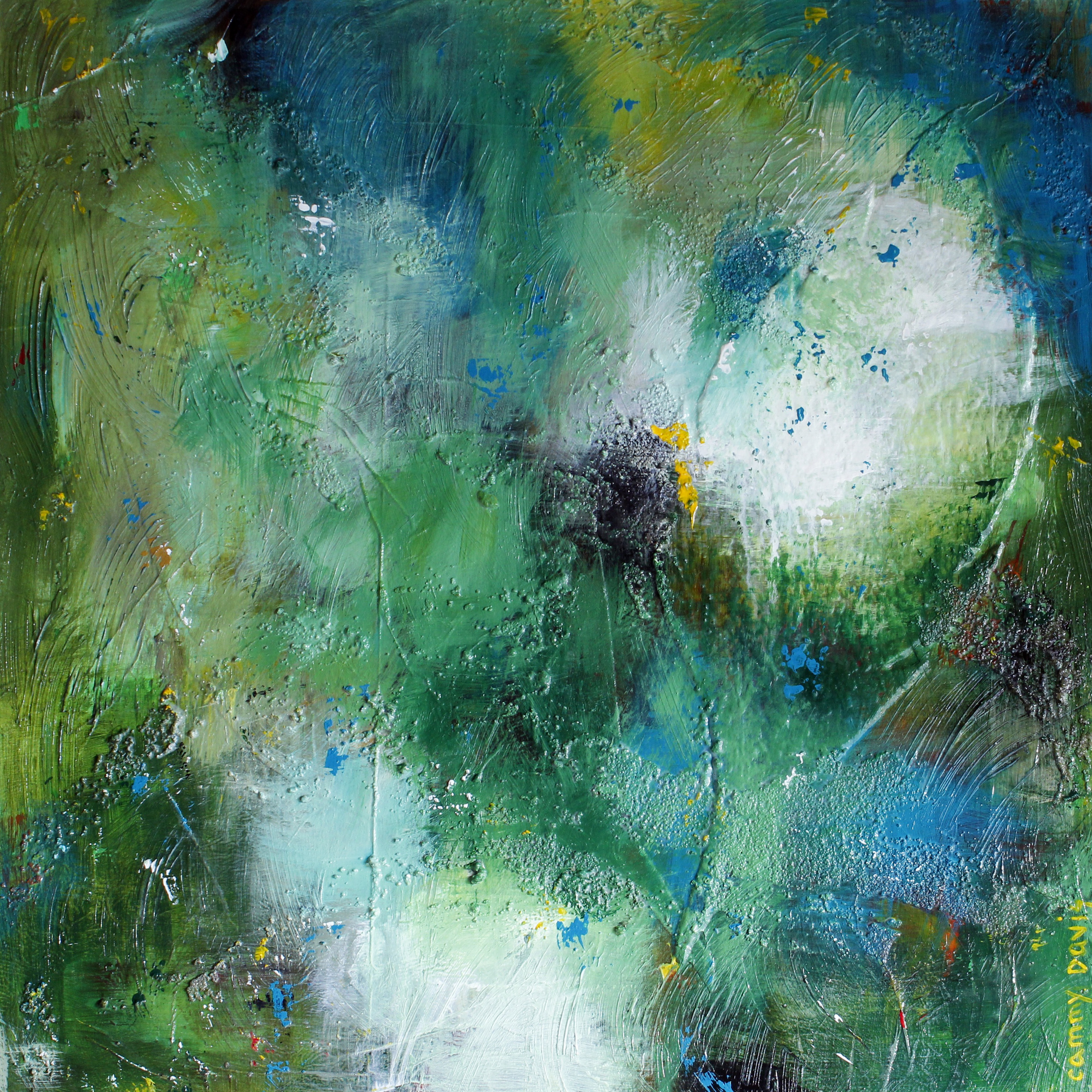 Abstract, Contemporary Art, Oregon Artist, Blue, Green, Loose Brushstrokes, Texture
