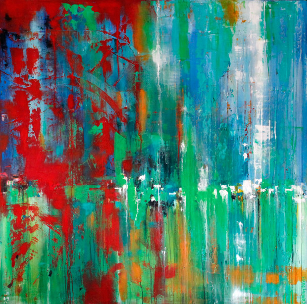 Original Art, Loose Brushstrokes, Blue, Red, Green, Dripping, Contemporary, Emerging Artist