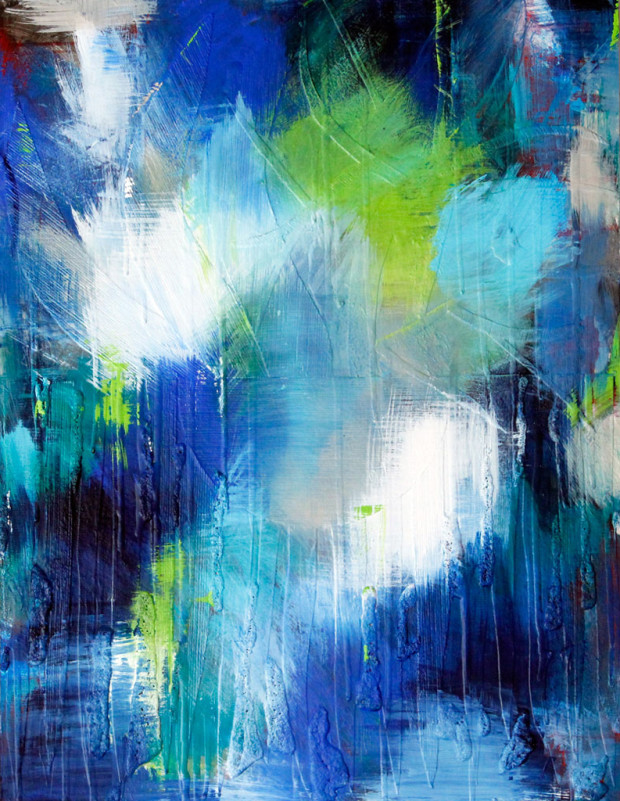 Blue, Green, White, Loose Painting, Acrylic, Mixed Media